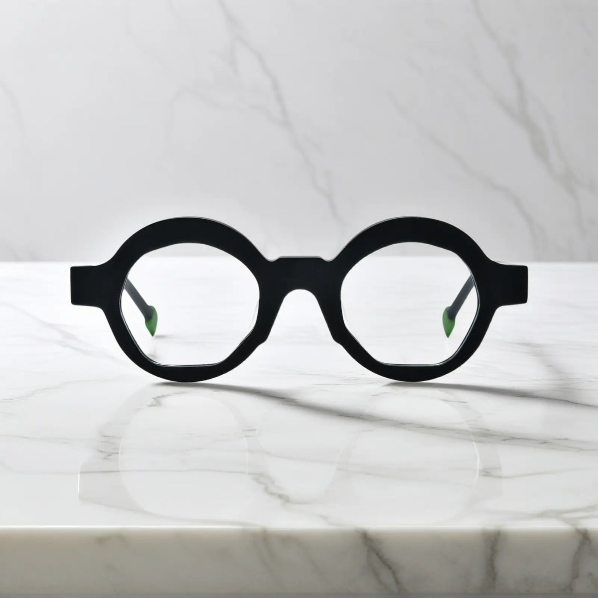 Front view of VoyueLens VL19355 Charcoal Black polygon eyeglasses with clean matte acetate for a minimalist and modern feel
