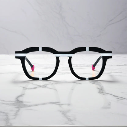 Front-facing image of Charcoal Stripe square acetate frame by VoyueLens