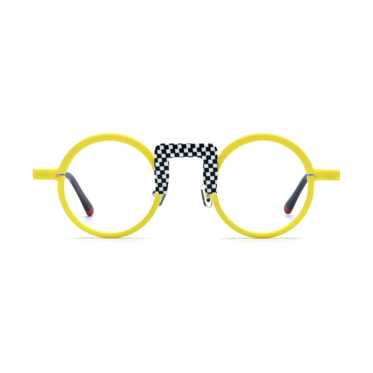 VoyueLens Checker Yellow Round Eyeglasses – Front View – SKU VL19382-C1