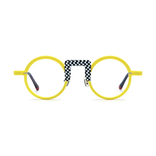 VoyueLens Checker Yellow Round Eyeglasses – Front View – SKU VL19382-C1