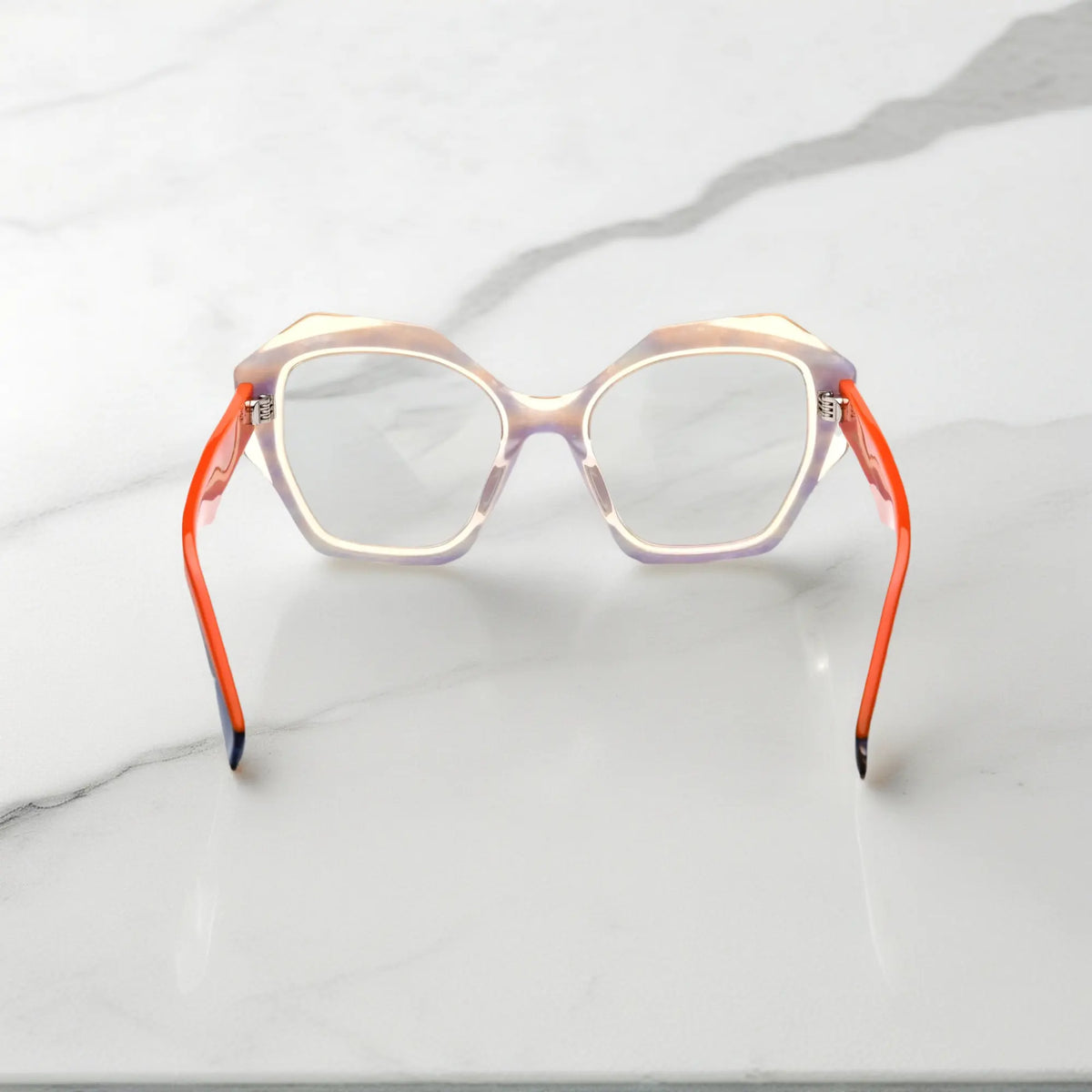 Rear view of VoyueLens Citrus Punch showcasing light frame and bold color pop accents.