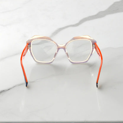 Rear view of VoyueLens Citrus Punch showcasing light frame and bold color pop accents.