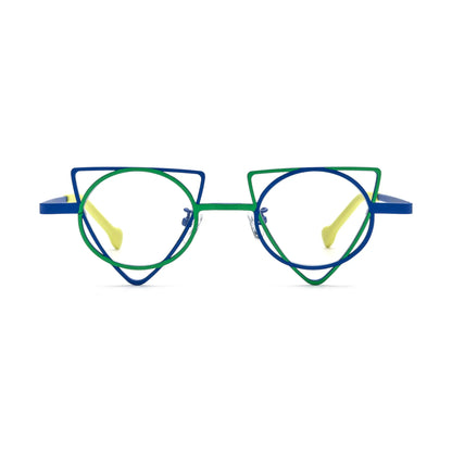 VoyueLens Cobalt Chartreuse Geometric Glasses – Front View – SKU VL185859-C5