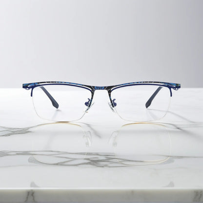 VoyueLens Cobalt Wave titanium semi-rim eyeglasses front view