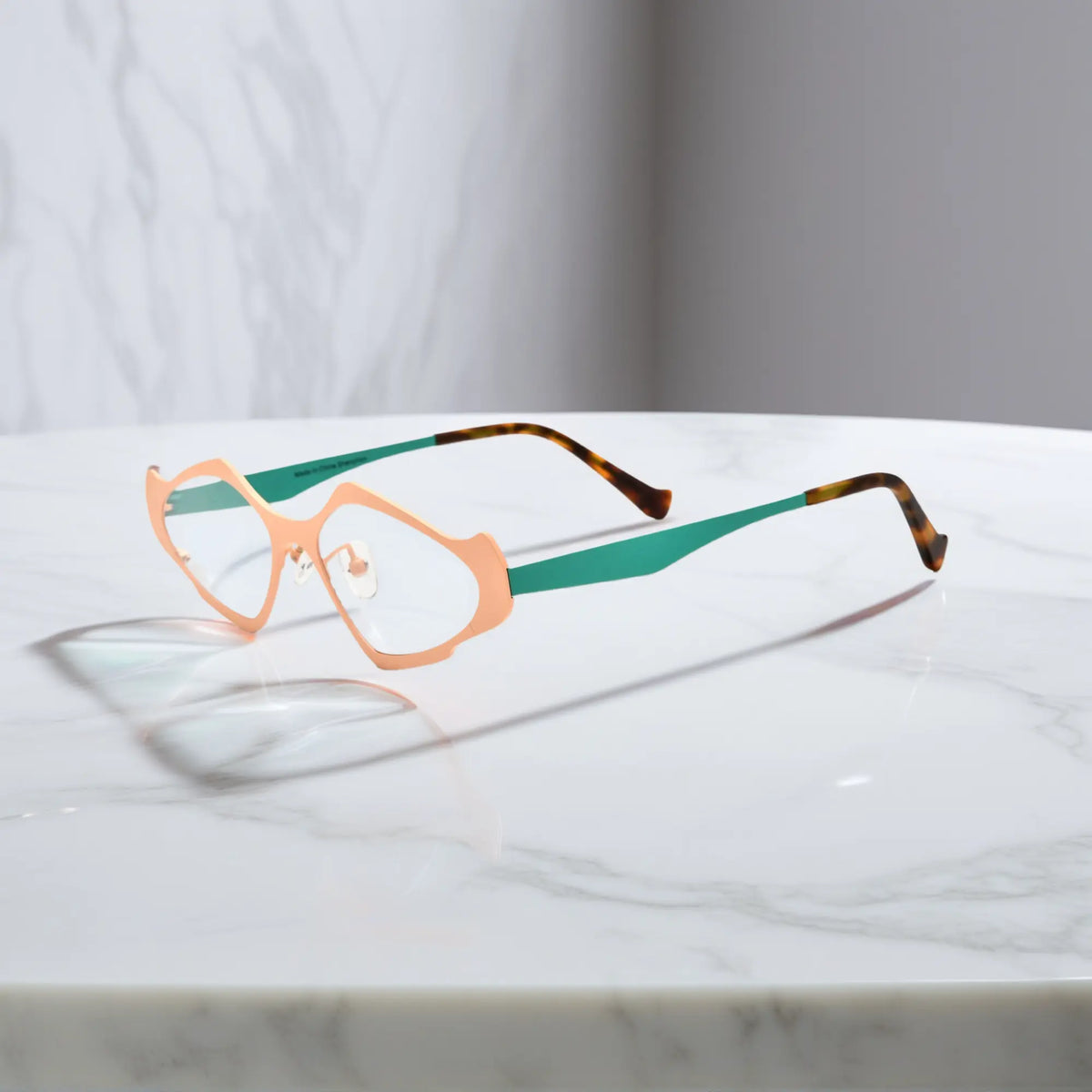 Side profile of VoyueLens VL185811 Coral Jade titanium geometric eyeglasses