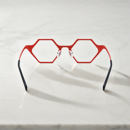 Side view of VoyueLens VL185881 in Crimson Depth – sleek angular red design