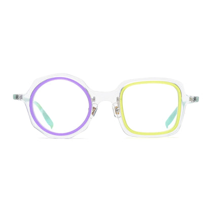 VoyueLens geometric eyeglasses in Crystal Lilac color, shown in front view. Features acetate frame and silicone nose pads.