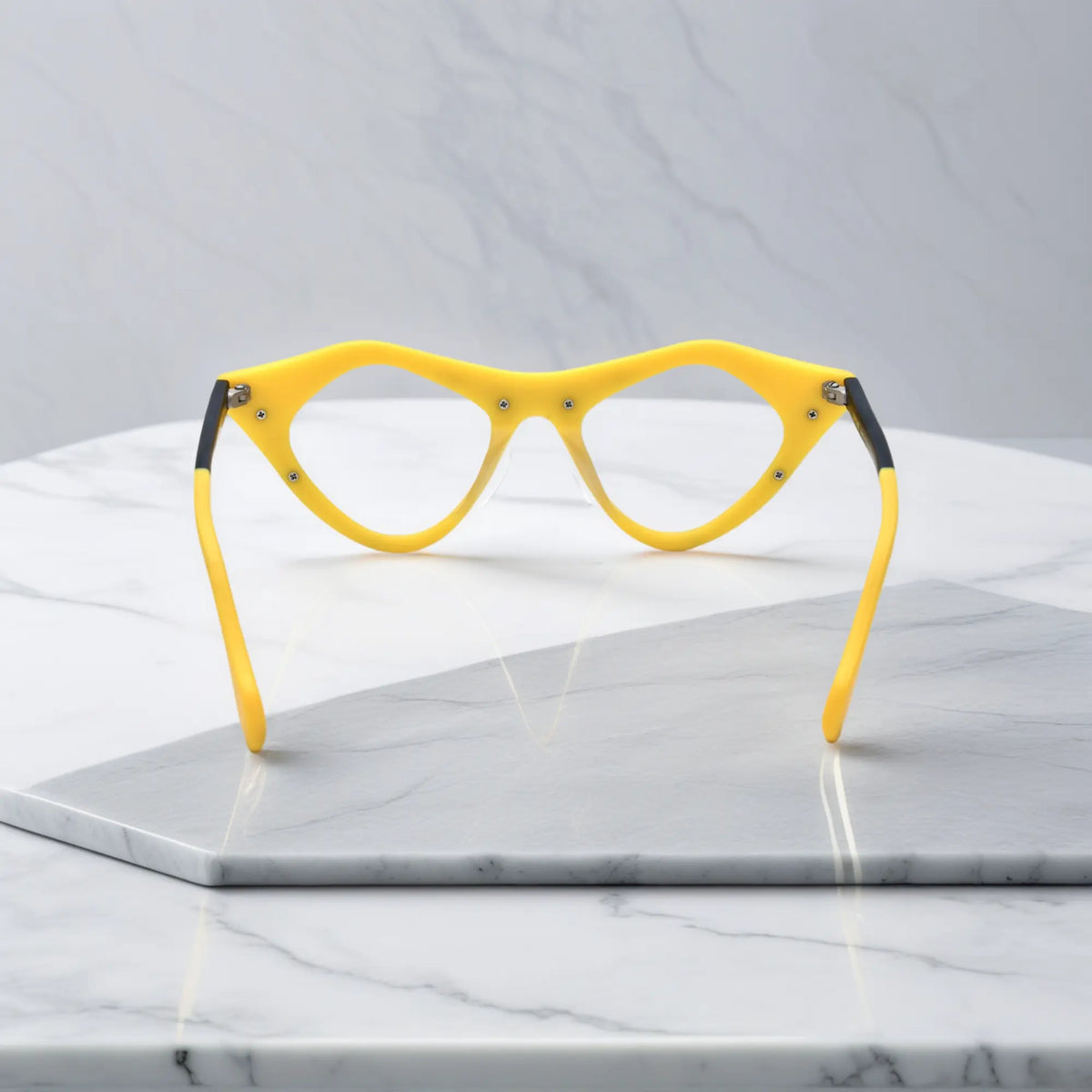 Cyber Yellow VoyueLens pixel cat-eye glasses rear view
