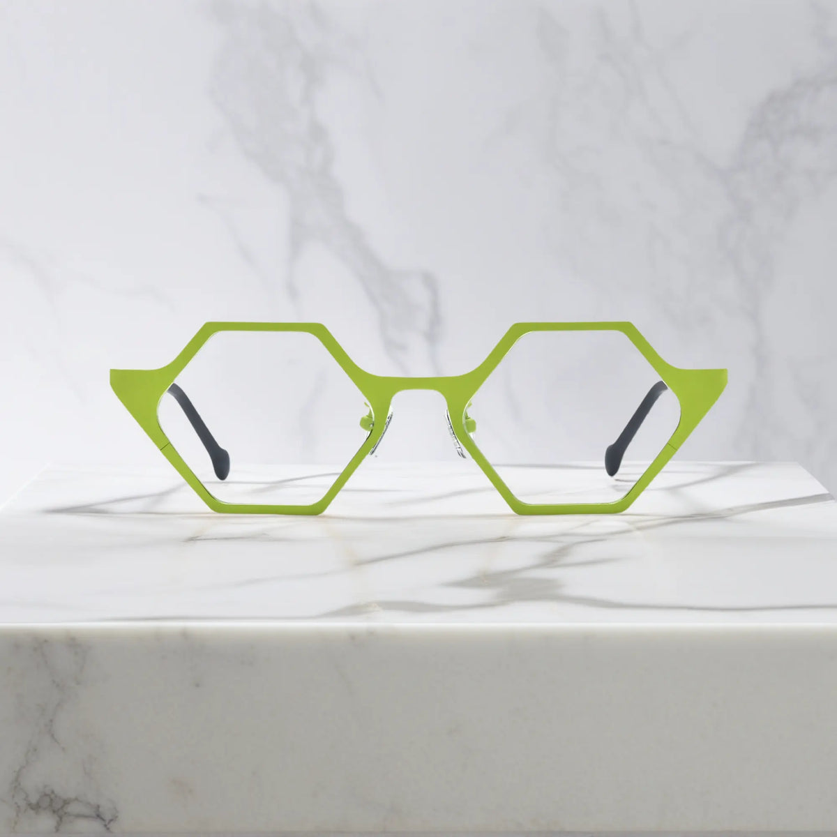 Front view of VoyueLens  VL185881 in Electric Bloom – green titanium eyeglasses