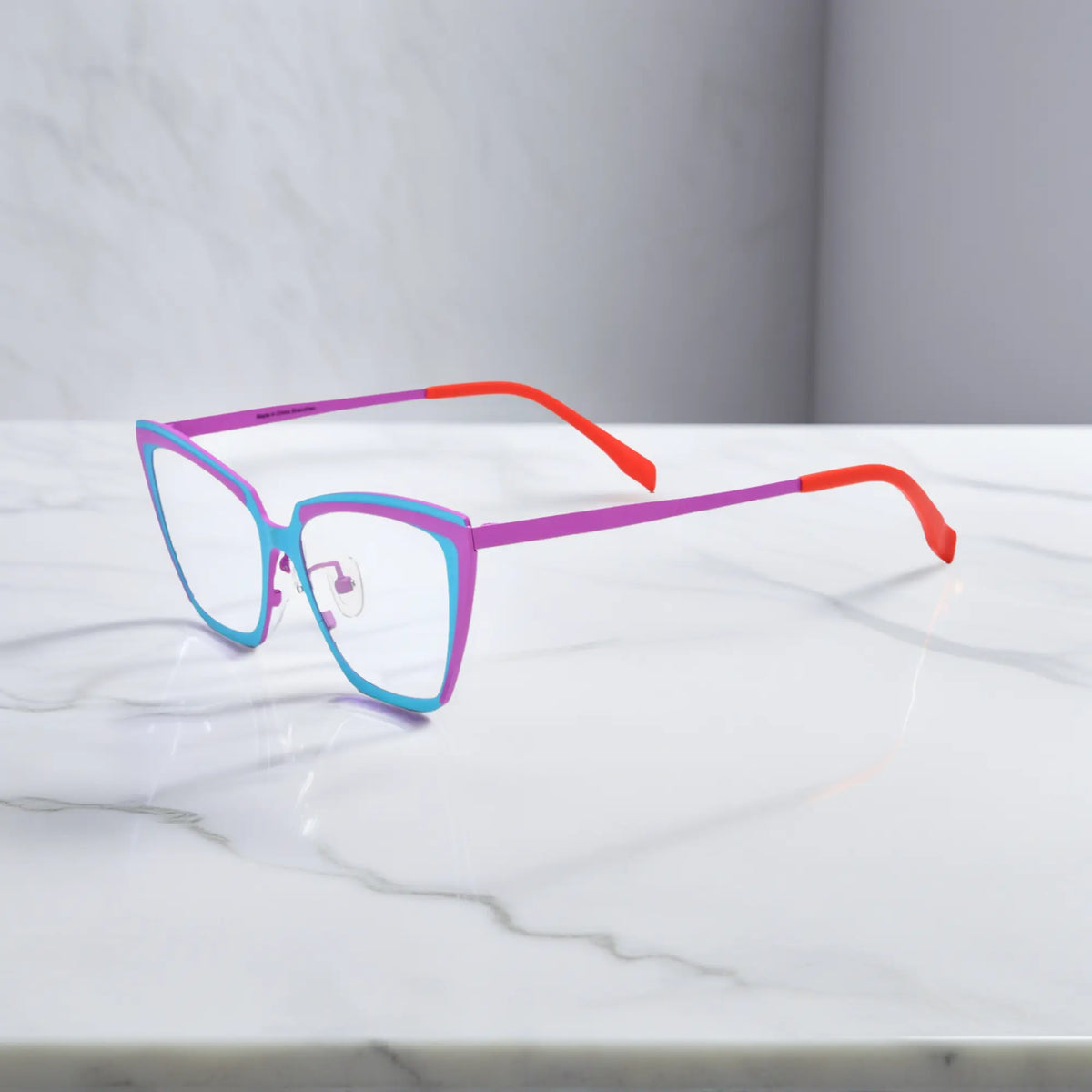 Side view of blue-purple VoyueLens VL185809 Electric Orchid titanium glasses