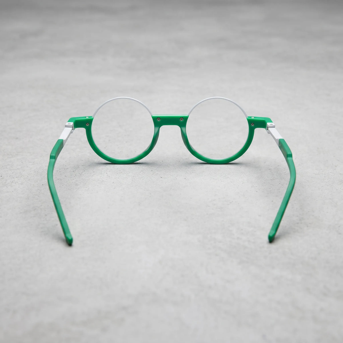 Back perspective highlighting the clean and icy tones of the Emerald Ice acetate frame.