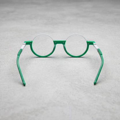Back perspective highlighting the clean and icy tones of the Emerald Ice acetate frame.