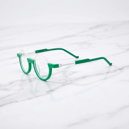 Side view of Emerald Ice frame with cool mint temples and balanced translucent palette.