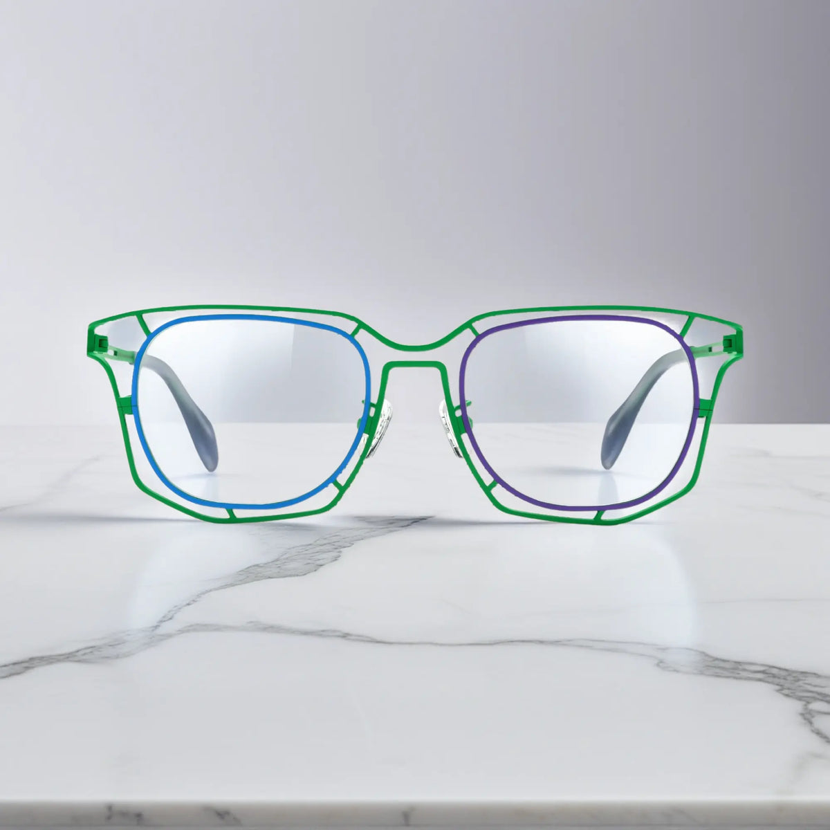 Front view of VoyueLens VL185865 in Emerald Twilight – dual-tone green/purple glasses