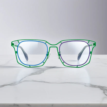 Front view of VoyueLens VL185865 in Emerald Twilight – dual-tone green/purple glasses
