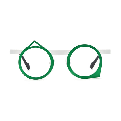 Front view of VoyueLens VL185801 Forest Ivory titanium eyeglasses featuring a green-white color-block design.