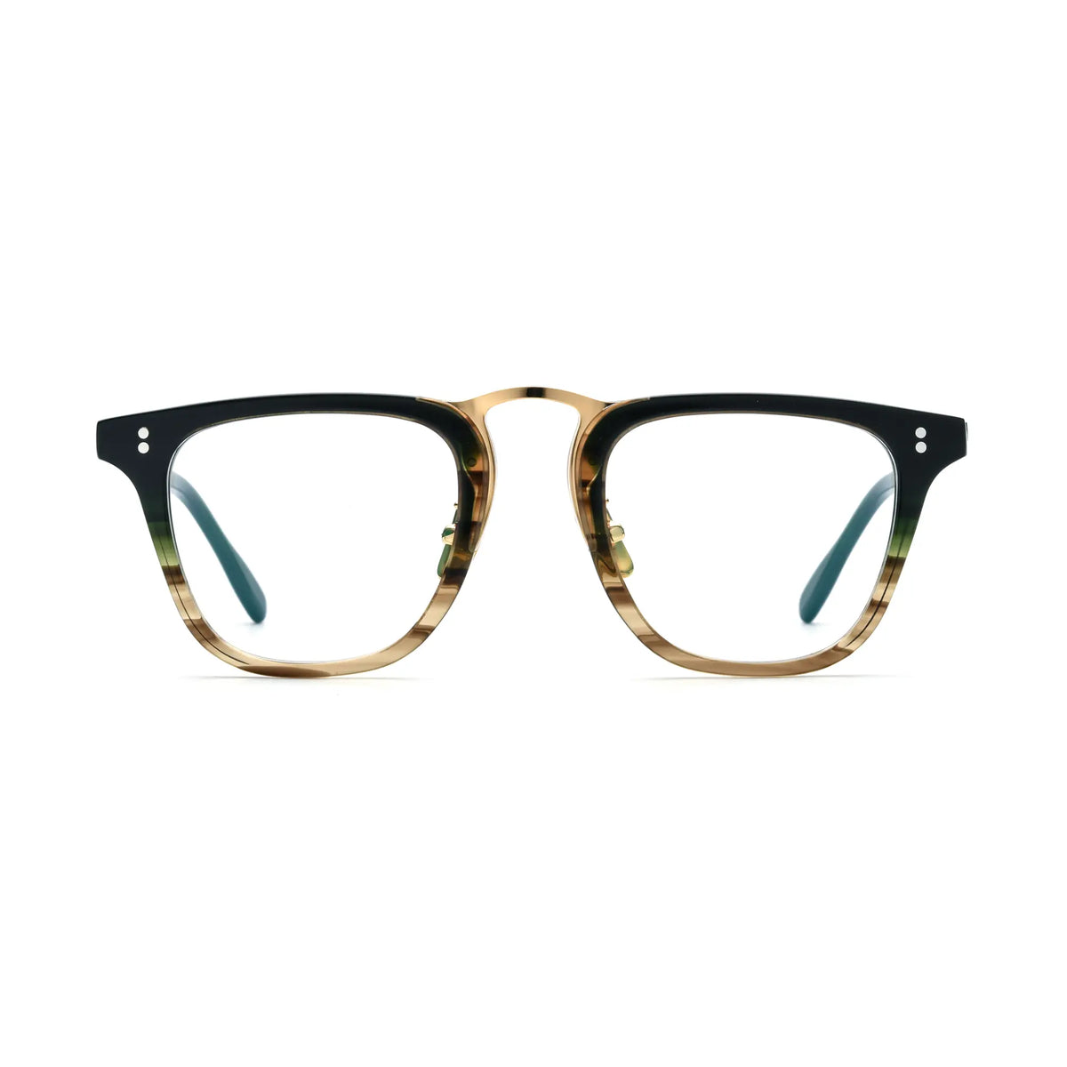 VoyueLens Gold Striped Artisan Acetate Square Eyewear – Front View – SKU VL19214-GS