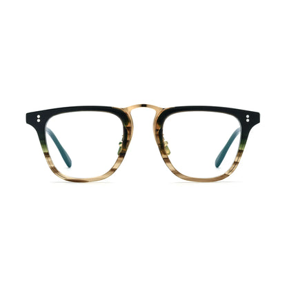 VoyueLens Gold Striped Artisan Acetate Square Eyewear – Front View – SKU VL19214-GS