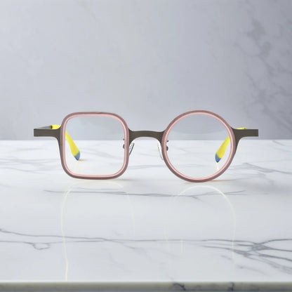 Front shot of Graphite Blush eyeglasses with stylish square-round hybrid lens shape.