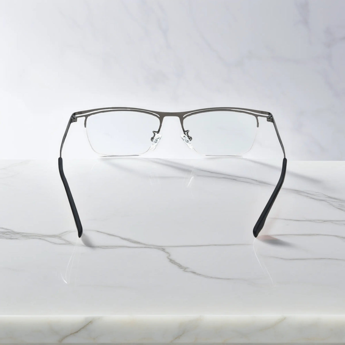 VoyueLens Graphite Gray titanium semi-rim eyeglasses back view