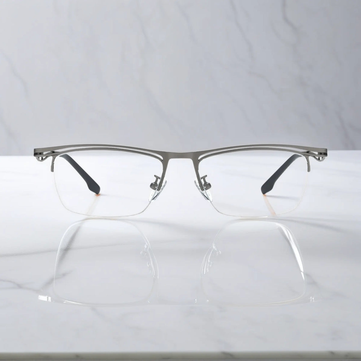 VoyueLens Graphite Gray titanium semi-rim eyeglasses front view
