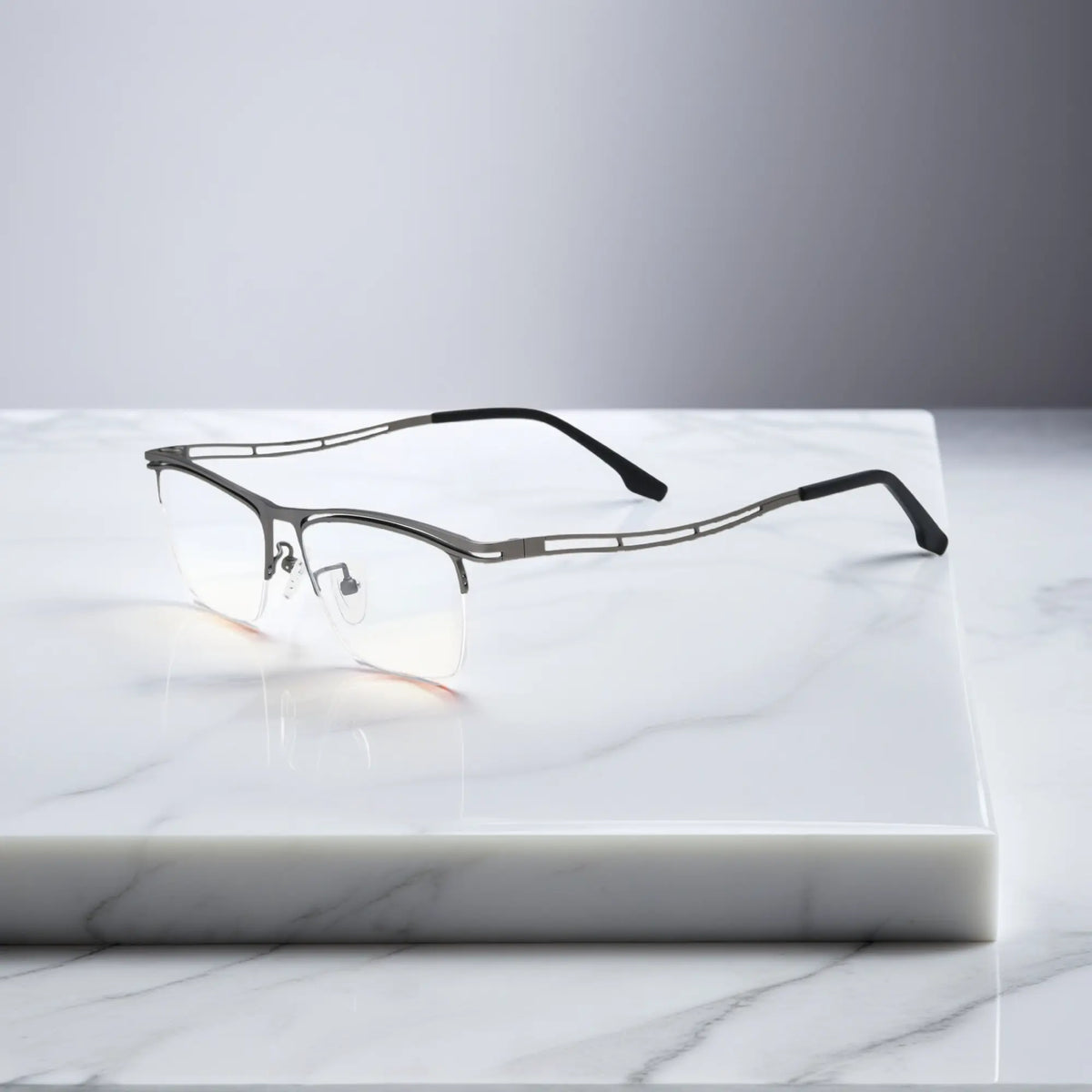 VoyueLens Graphite Gray titanium semi-rim eyeglasses side view