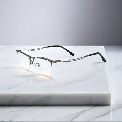 VoyueLens Graphite Gray titanium semi-rim eyeglasses side view