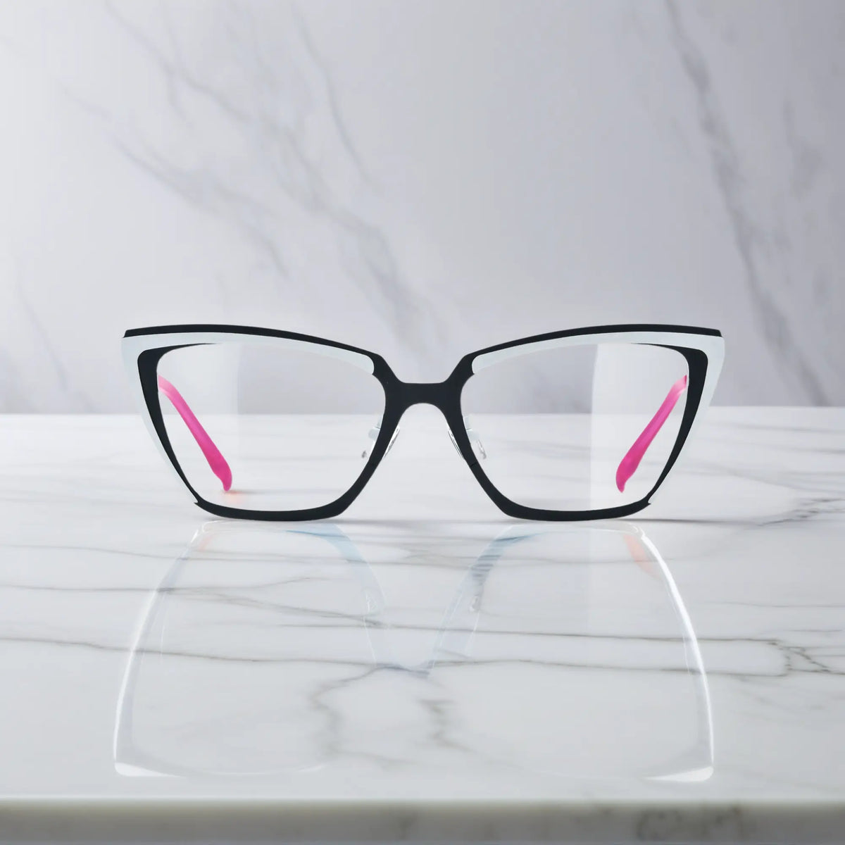 Front view of VoyueLens VL185809 Graphite Whisper glasses in black-white titanium frame