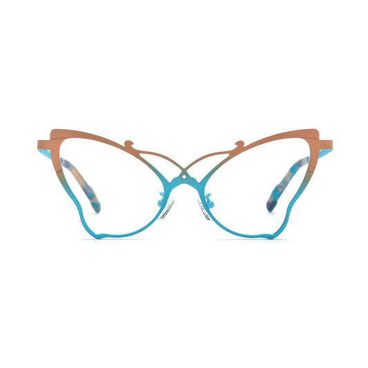 VoyueLens Jade Blue Artistic Butterfly Titanium Eyeglasses – Front View – SKU VL185862‑C1