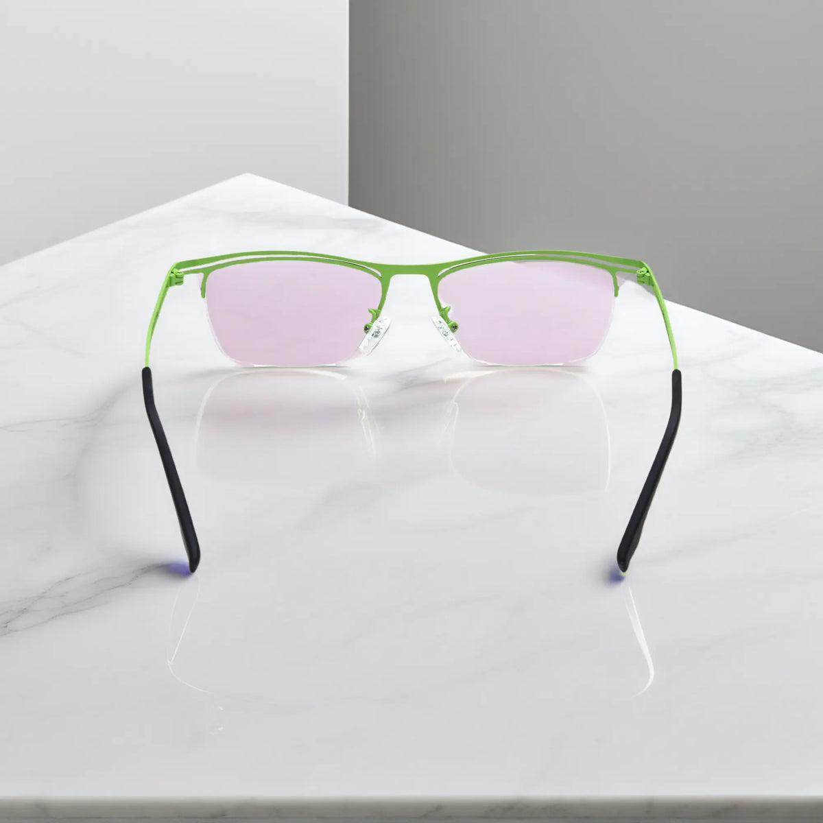 VoyueLens Lime Stripe titanium semi-rim eyeglasses back view