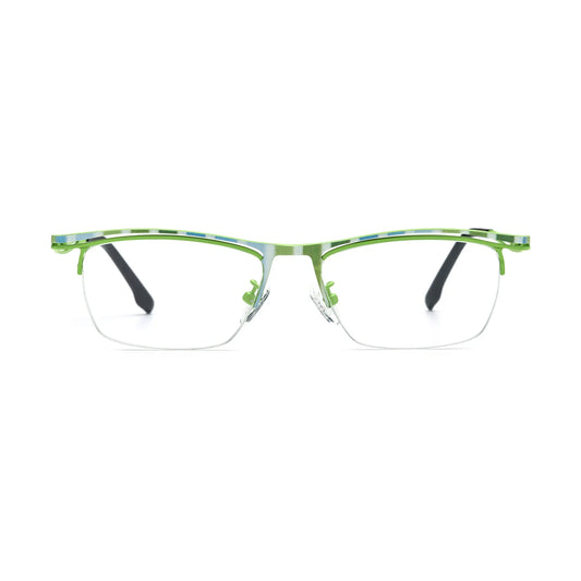 VoyueLens Lime Stripe Semi-Rim Eyeglasses – Front View – SKU VL185890-C1