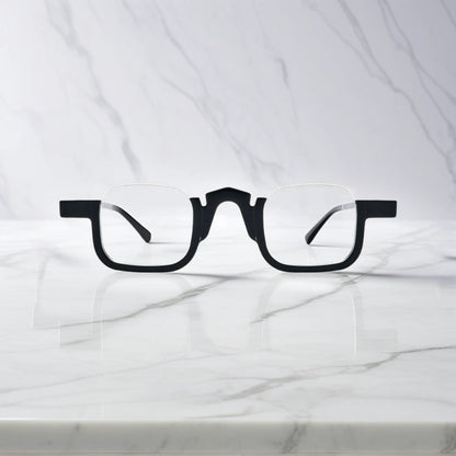 Front view of VoyueLens square eyeglasses in midnight black acetate, classic modern prescription frame