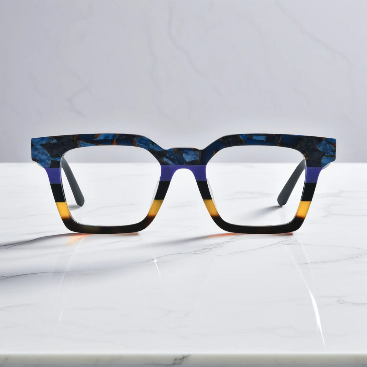 Front view of VoyueLens Midnight Fade eyeglasses in Midnight Fade – blue-black matte color blend