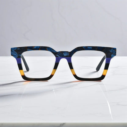 Front view of VoyueLens Midnight Fade eyeglasses in Midnight Fade – blue-black matte color blend