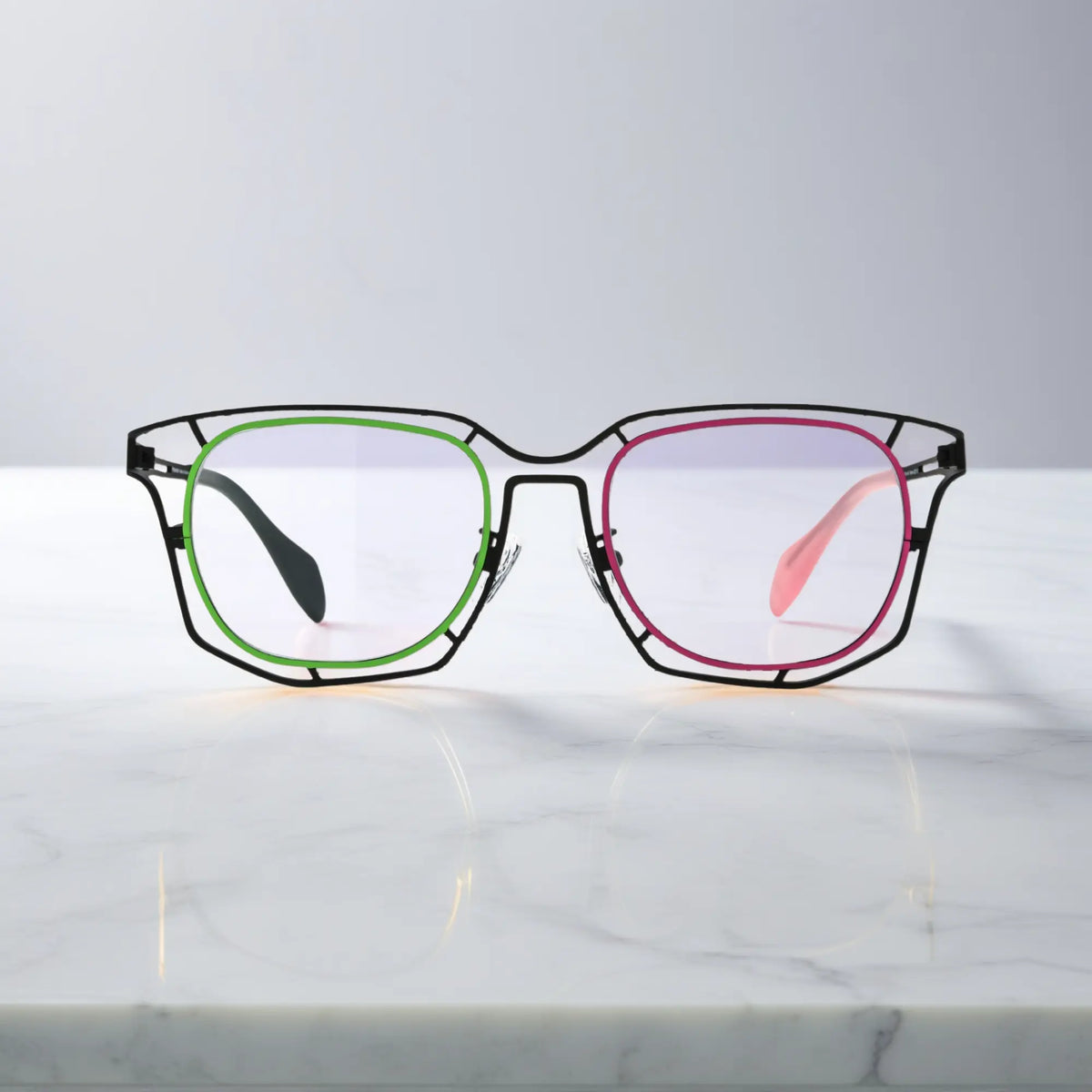 Front view of VoyueLens VL185865 in Mint Pink Fusion – color-block titanium glasses