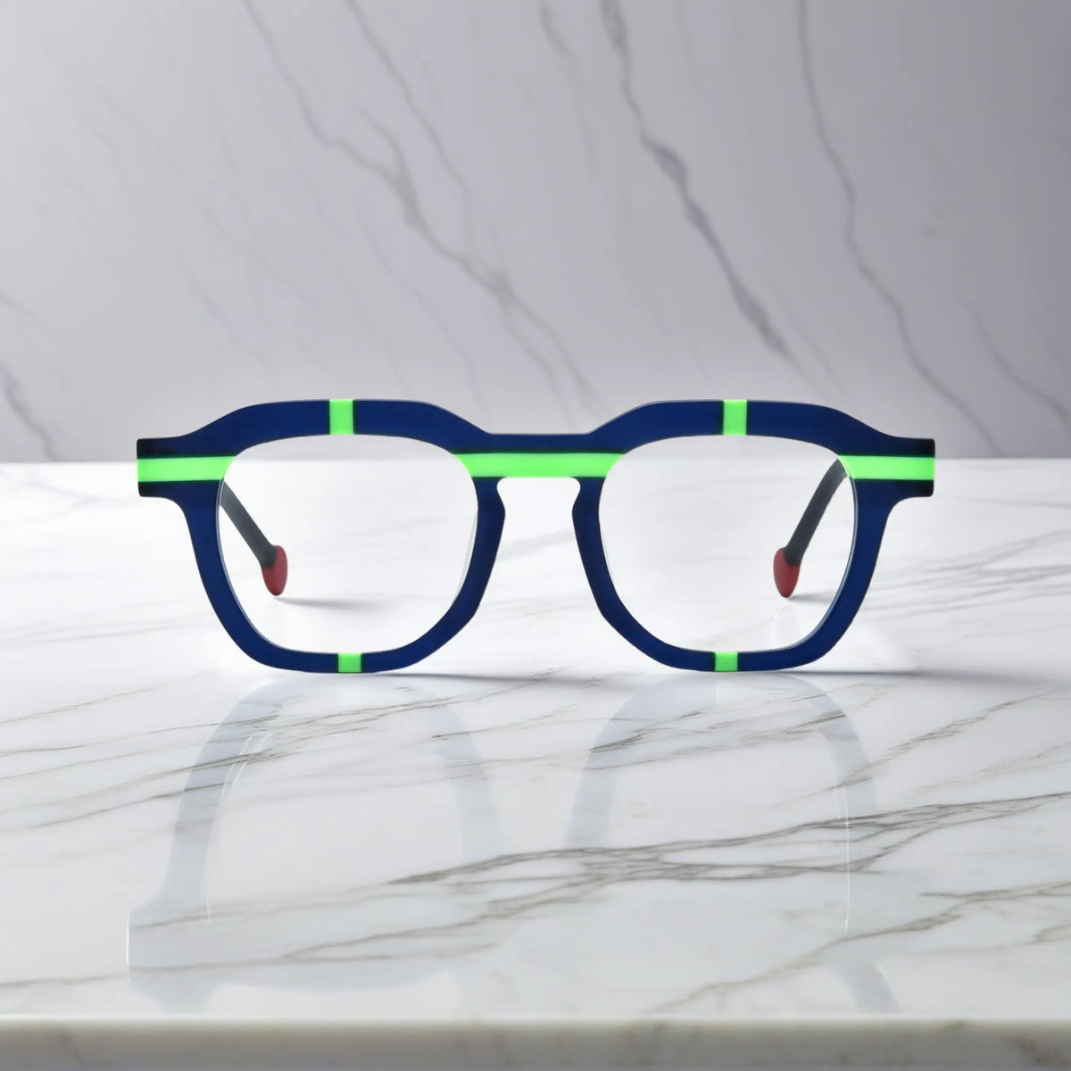 Front view of full-rim Navy Bolt square acetate frame by VoyueLens