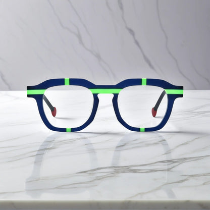 Front view of full-rim Navy Bolt square acetate frame by VoyueLens