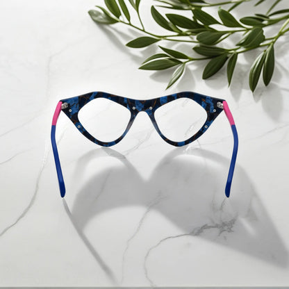 Rear view of Neon Pop VoyueLens pixel cat-eye eyewear with bold neon expression
