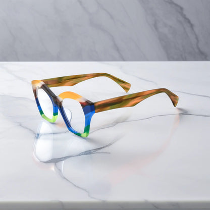 Side view of Ocean Carnival eyewear featuring dynamic color flow and elegant frame curvature.
