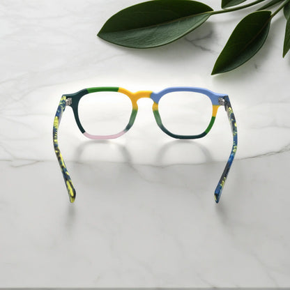 Rear view of VoyueLens VL19358 Ocean Tortoiseshell acetate-eyewear, showing full-frame construction and smooth matte finish.