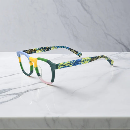 Side view of VoyueLens VL19358 Ocean Tortoiseshell acetate-eyewear, highlighting the acetate temple design and sleek profile.