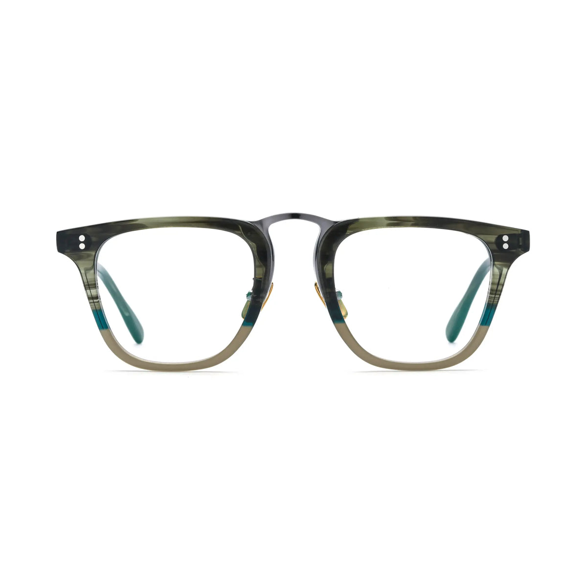 VoyueLens Olive Striped Artisan Acetate Square Eyewear – Front View – SKU VL19214-OS