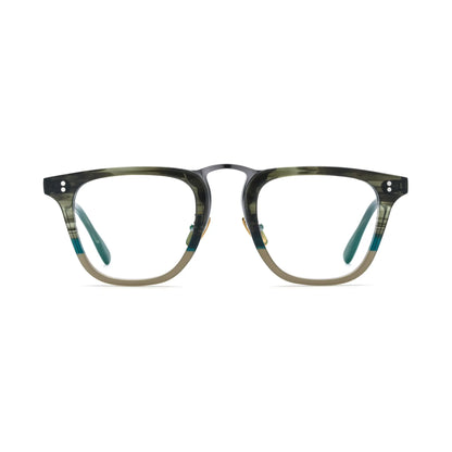 VoyueLens Olive Striped Artisan Acetate Square Eyewear – Front View – SKU VL19214-OS
