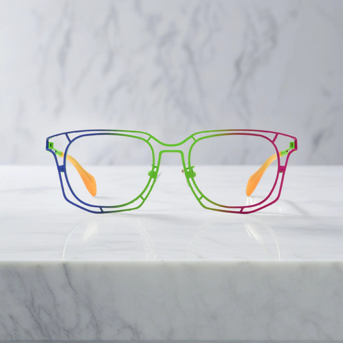Front view of VoyueLens VL185865 in Rainbow Burst – polygon titanium eyeglass frame