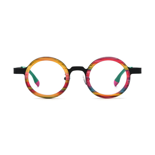 VoyueLens Rainbow Stripe Round Eyeglasses – Front View – SKU VL185816-C1