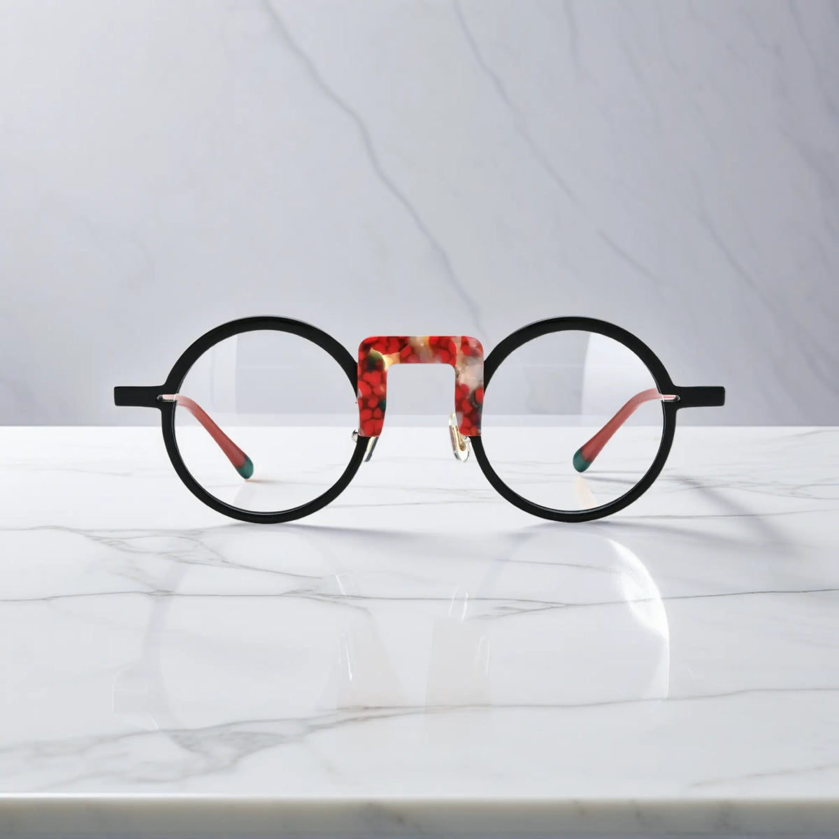 Front view of VoyueLens NeoPop eyeglasses in Scarlet Noir