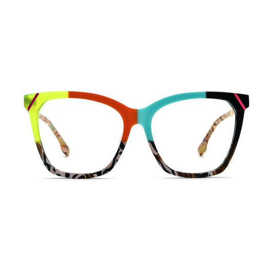 VoyueLens Sunset Orange & Teal Mix Square Eyeglasses – Front View – SKU VL19343-C1
