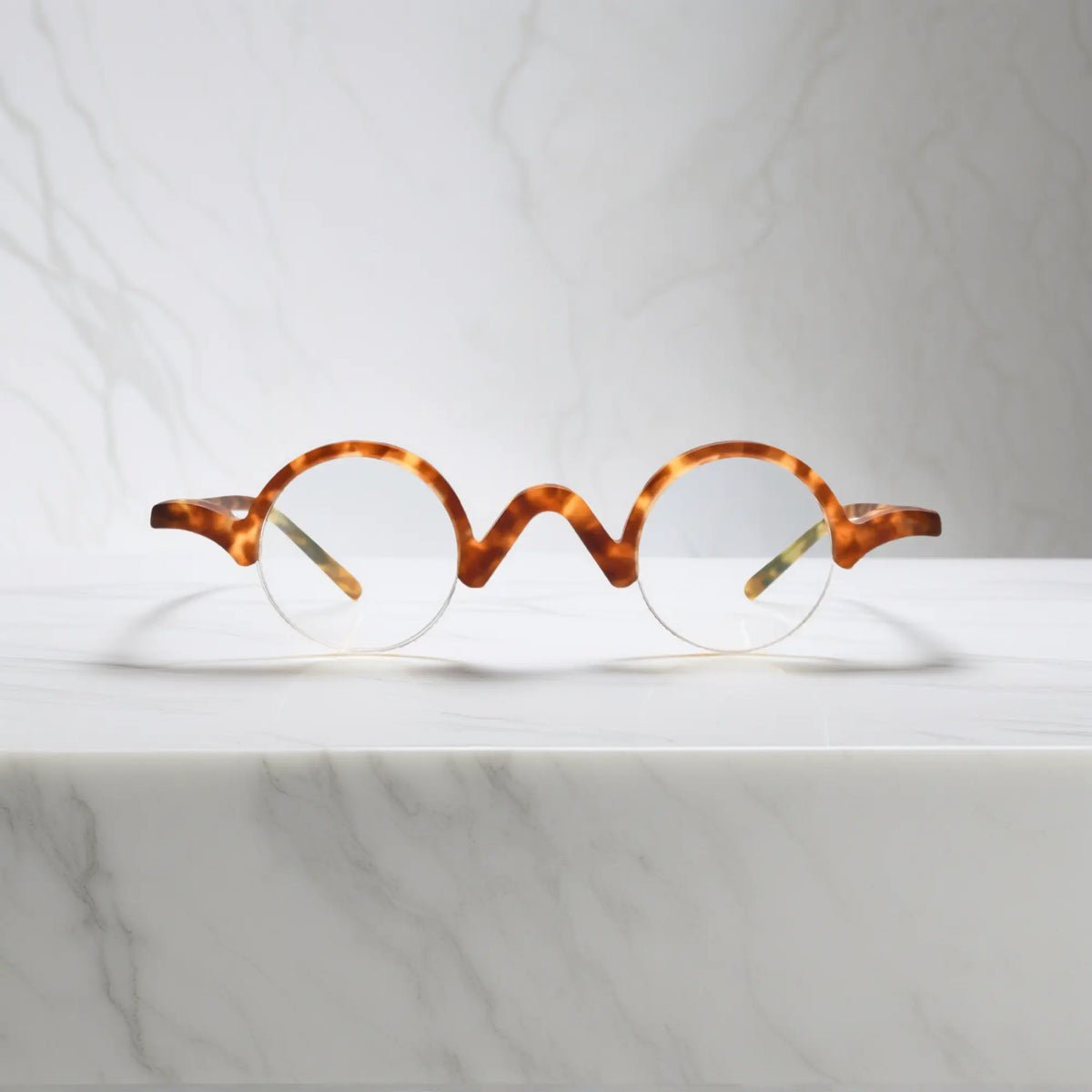 Front view of VoyueLens Tortoiseshell semi-rimless browline eyeglasses with classic tortoise matte pattern.
