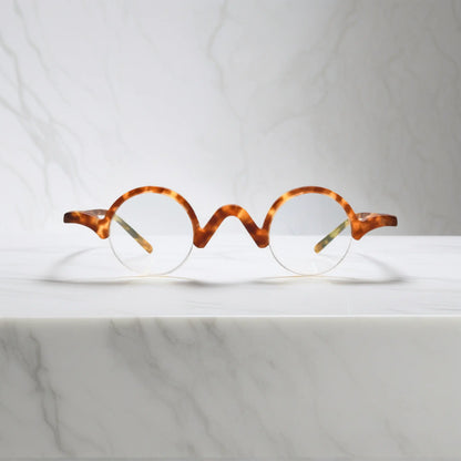Front view of VoyueLens Tortoiseshell semi-rimless browline eyeglasses with classic tortoise matte pattern.
