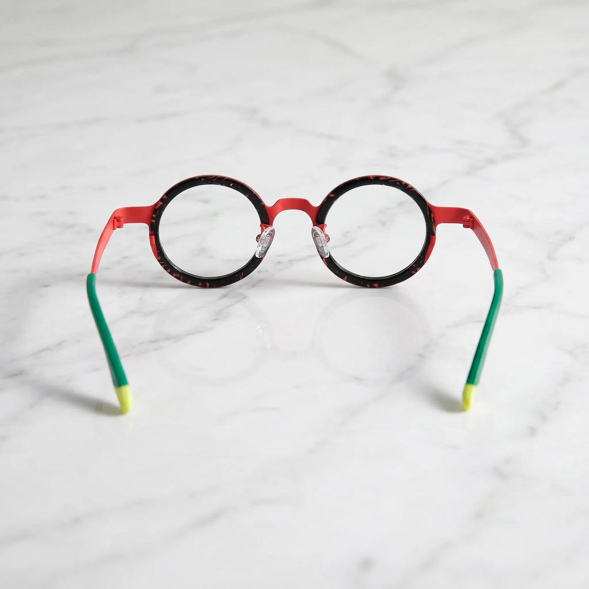 Back angle of VoyueLens™ Crimson Tortoise glasses